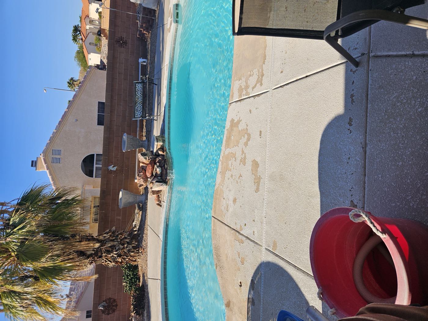 The finished Bullhead City fiberglass pool, clean and clear